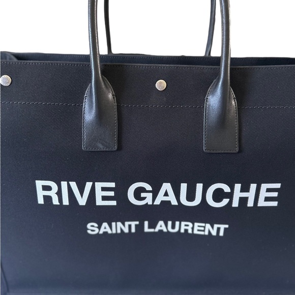 SAINT LAURENT RIVE GAUCHE LARGE BLACK CANVAS TOTE - Picture 14 of 16